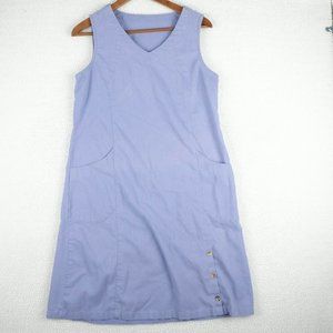 Vintage Tunic Womens Small Blue Linen Viscose Pockets V Neck Sleeveless 90s Y2K